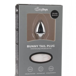 Easytoys Bunny NO1 - kovové anální dildo s zaječím ocáskem (stříbrno-bílé)