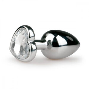 Easytoys Metal No.2 - anální dildo s bílým kamínkem ve tvaru srdíčka - streiborné (2
