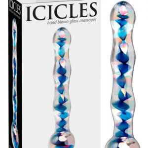 Icicles No. 08 - oboustranné skleněné dildo s vlnitým povrchem (průhledné-modré)