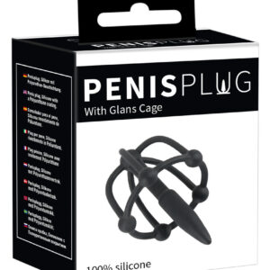 Penisplug - silikonová klec na žalud s kolíkem do močové trubice (černá)