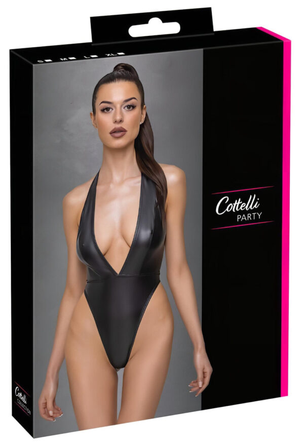Cottelli Party - Lesklé body s nákrčníkem (černé) - L
