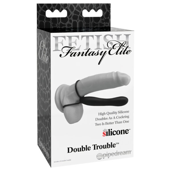 Fetish Double Trouble – erekční a penisový kroužek s dildem (černý)