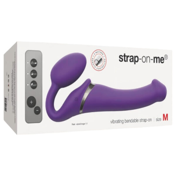 Bezramenný fialový strap-on vibrátor M