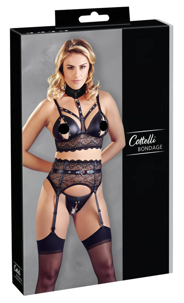 Cottelli Bondage - krajkový set prádla s pouty (černý)