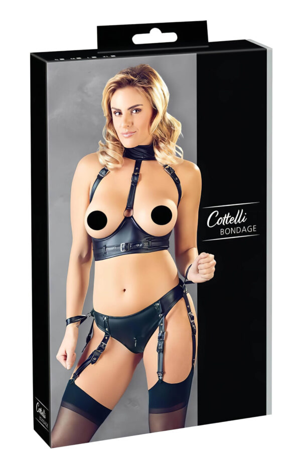 Cottelli Bondage - lesklý košíček s pouty (černý) - L