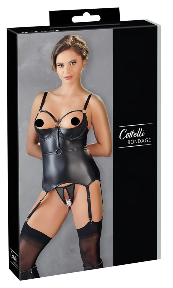 Cottelli Bondage - lesklý top s podprsenkou a pouty (černý) - M