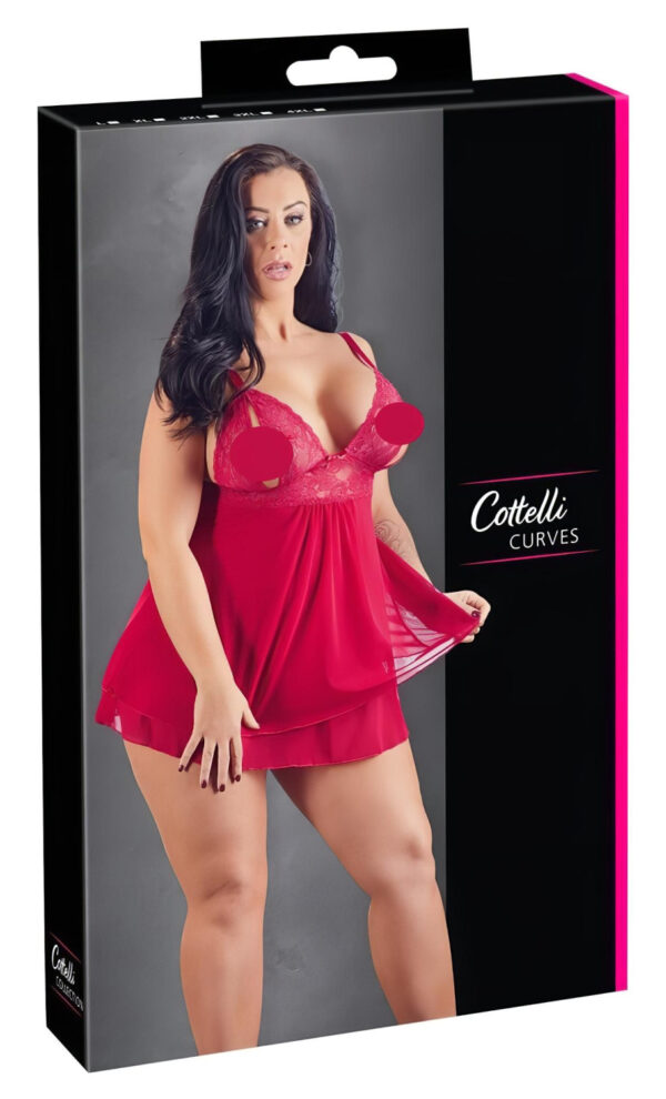 Cottelli Plus Size - Krajkový lehký babydoll (červený)