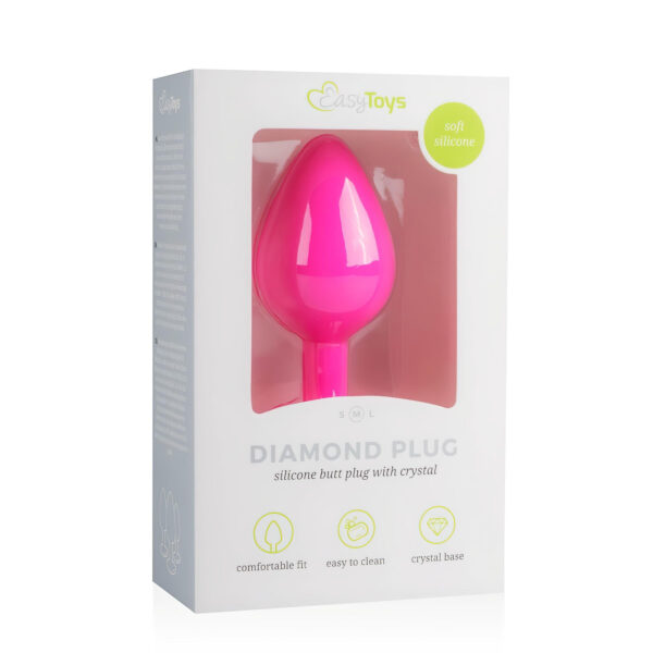 Easytoys Diamond - anální kolík s bílým kamenem (střední) - růžový