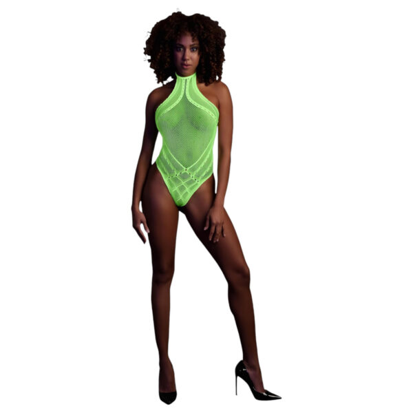 Ouch! - Svítící tělový body s pásky (neonová zelená) - XL-4XL