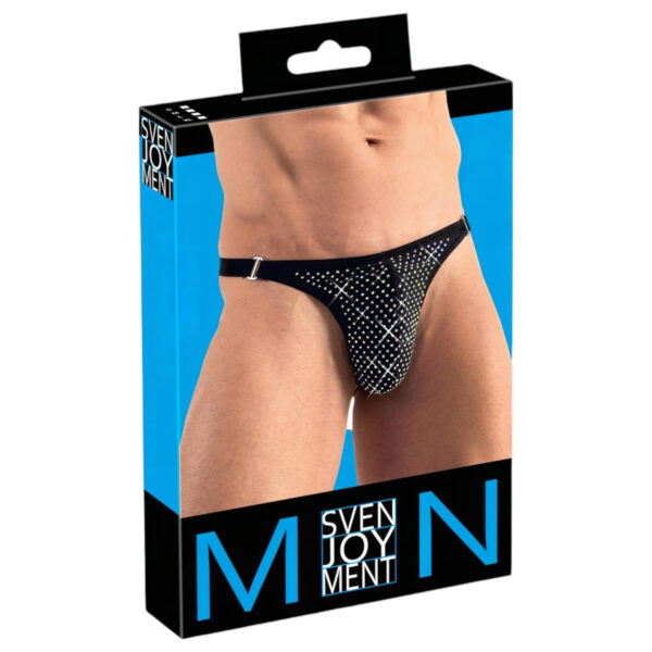 Svenjoyment - pánská tanga s ozdobnými kamínky (černá)
