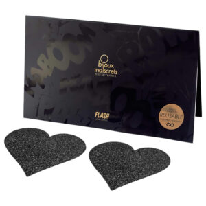 Bijoux Indiscrets Flash - černá srdcová nálepka na bradavky
