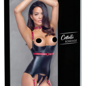 Cottelli Bondage - Lesklý top s podpěrou prsou a obojkem (černý) - L