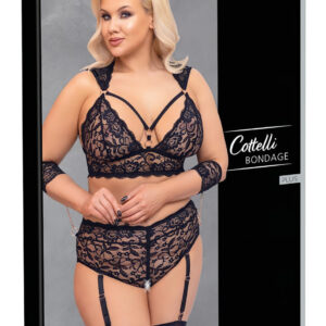 Cottelli Bondage Plus Size - krajková souprava podprsenky (černá) - 4XL