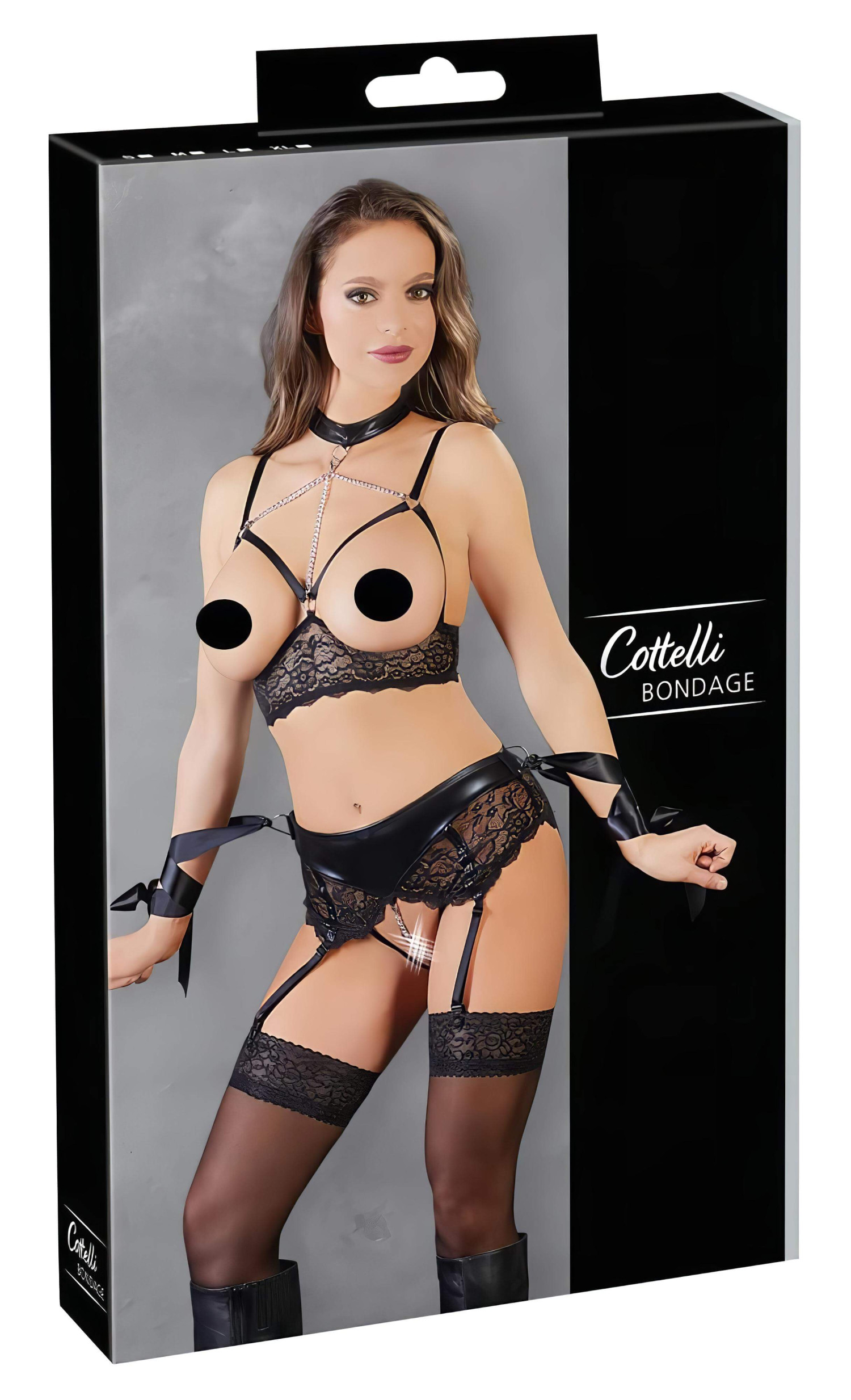 Cottelli Bondage - krajková sada prádla (5 dílů) - XL