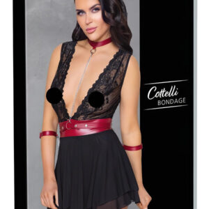 Cottelli Bondage - krajkový babydoll s obojkem (černý)