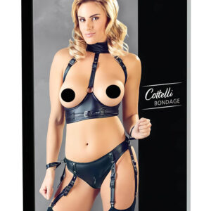Cottelli Bondage - lesklý košíček s pouty (černý) - M