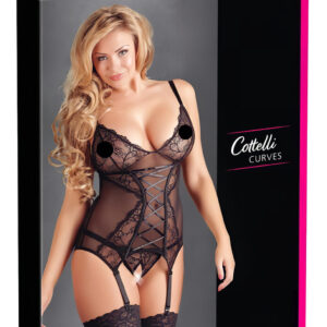 Cottelli - Krajkový dámský top se stuhou (černý) - XXXXL