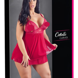 Cottelli Plus Size - Krajkový lehký babydoll (červený) - 3XL