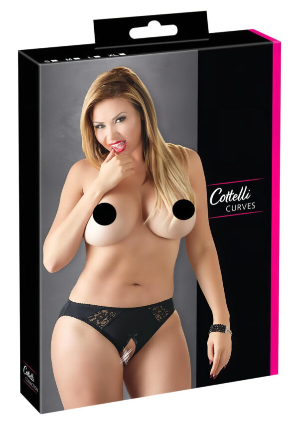 Cottelli Plus Size - krajková otevřená tanga (černá) - 3XL