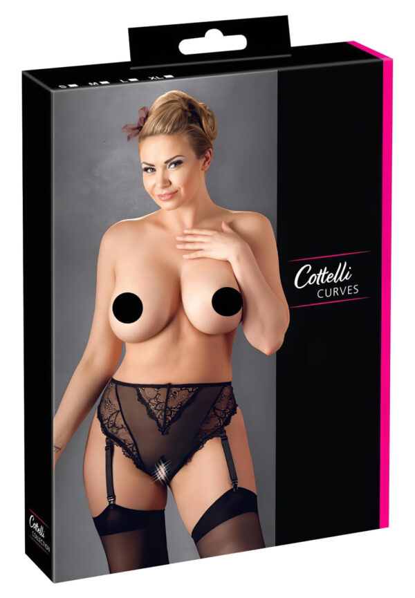 Cottelli Plus Size - krajková podprsenka s podvazky (černá) - XXXXL