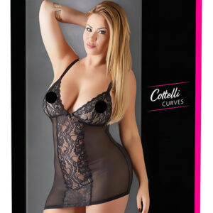 Cottelli Plus Size - krajková průhledná noční košilka (černá) - 2XL