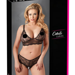 Cottelli Plus Size - krajkový podprsenkový set (černý)