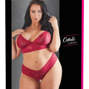 Cottelli Plus Size - měkká krajková souprava podprsenky (červená) - 2XL