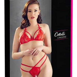 Cottelli - otevřená krajková sada podprsenek (červená) - XL