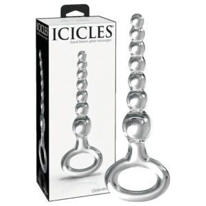 Icicles No. 67 - skleněné dildo s koulemi (průhledné)