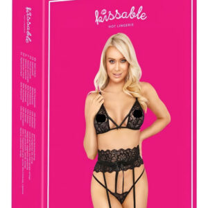 Kissable - Set s páskovou podprsenkou (černá)