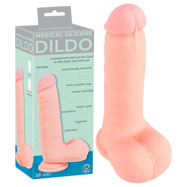 Lékařský - rovný lékařský silikonový dildo (20 cm) - přírodní