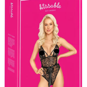 Líbací krajkované body (černé) - L/XL