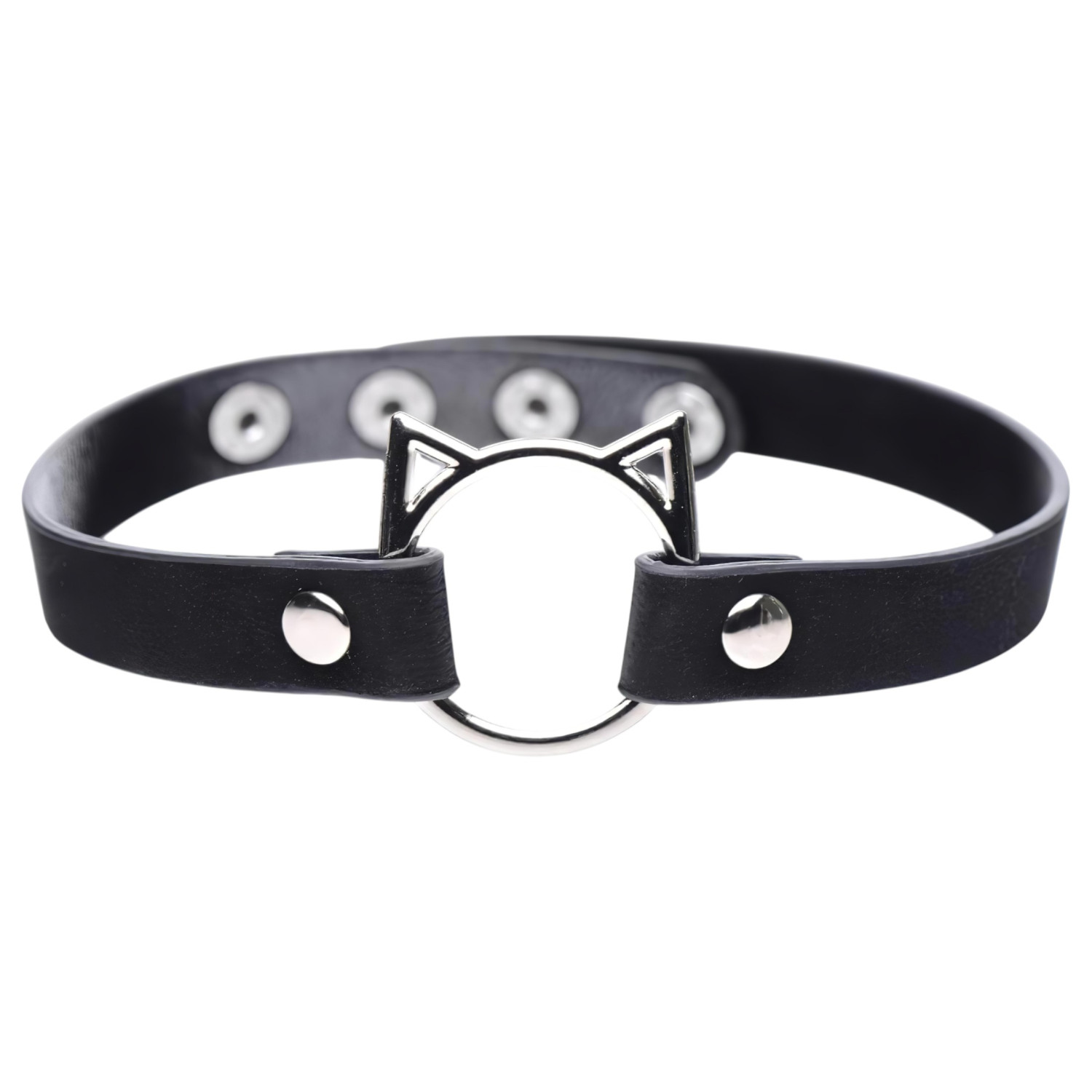Master Series Kinky Kitty - obojek s kočičí hlavou a kroužkem (černá)