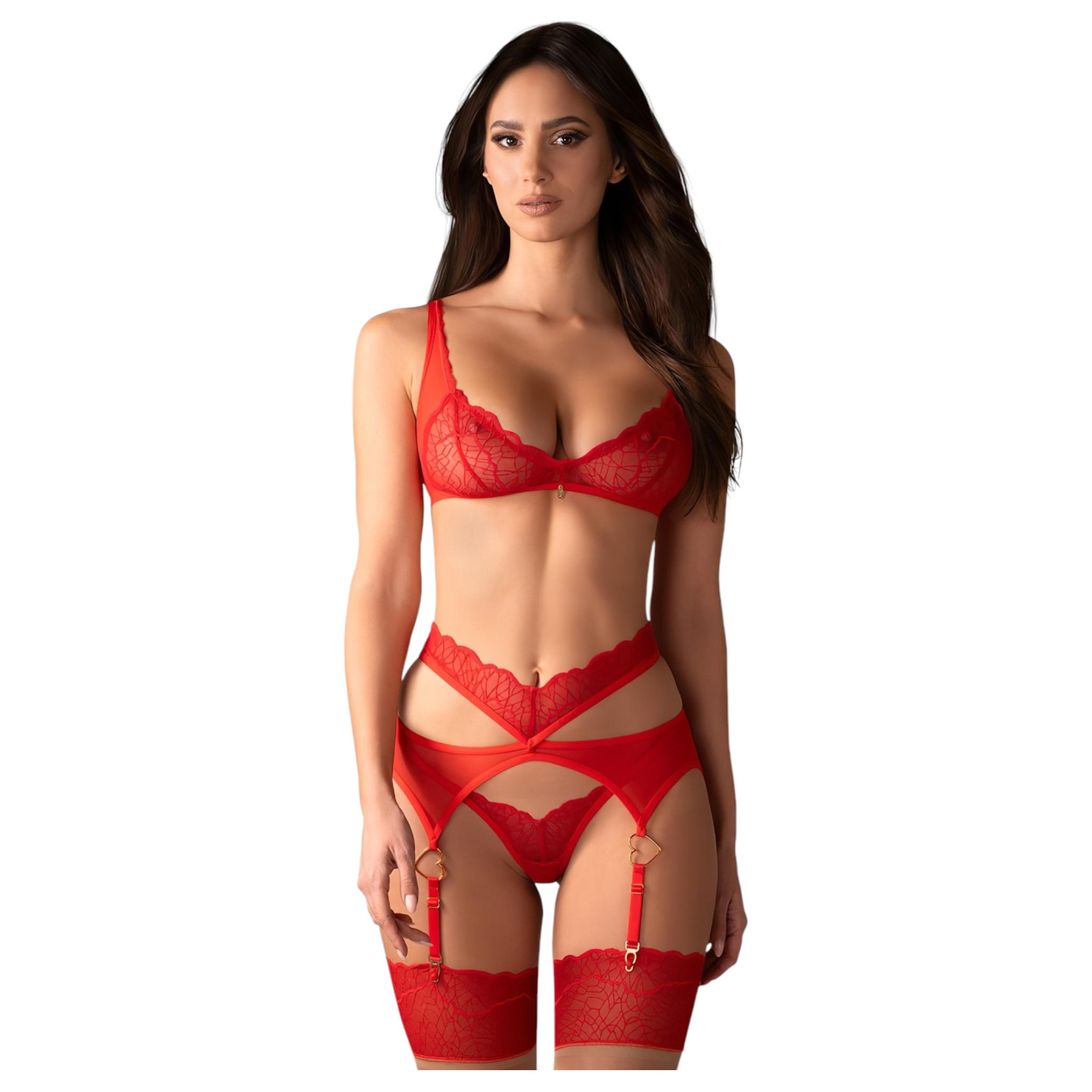 Obsessive Cupid Desir - krajkový spodní prádlo set (červený)