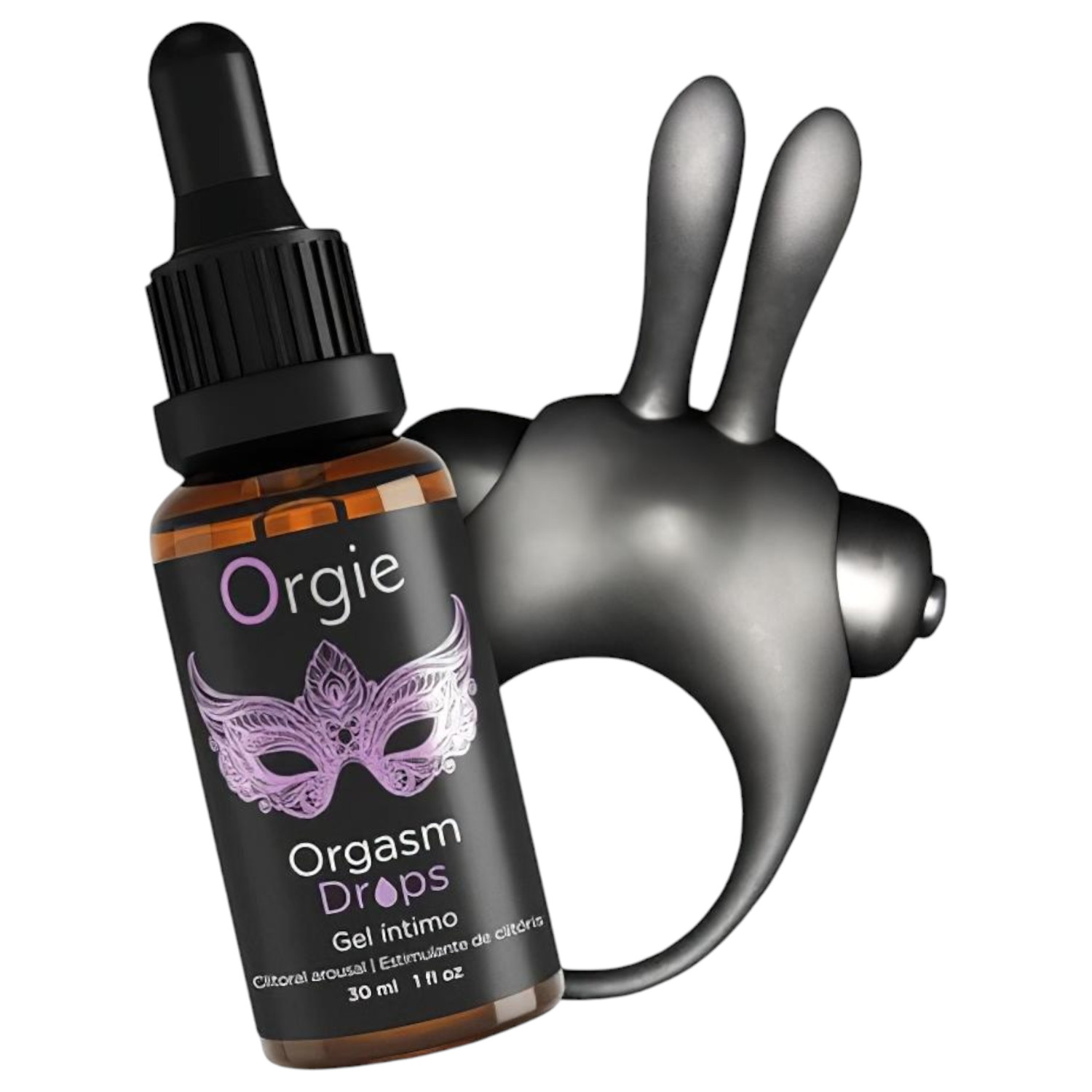 Orgie Orgasmic Bunny - vibrační kroužek na penis set (černý)
