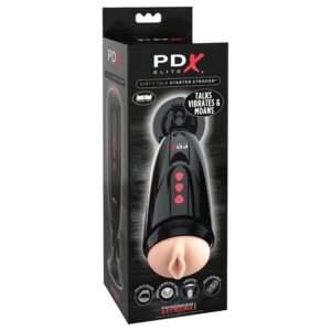 PDX Elite Dirty Talk – Vibrační masturbátor v podobě vagíny (černý)