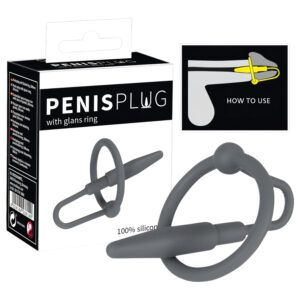 Penisplug - silikonový žaludeční kroužek s uretrálním kuželem (šedý)