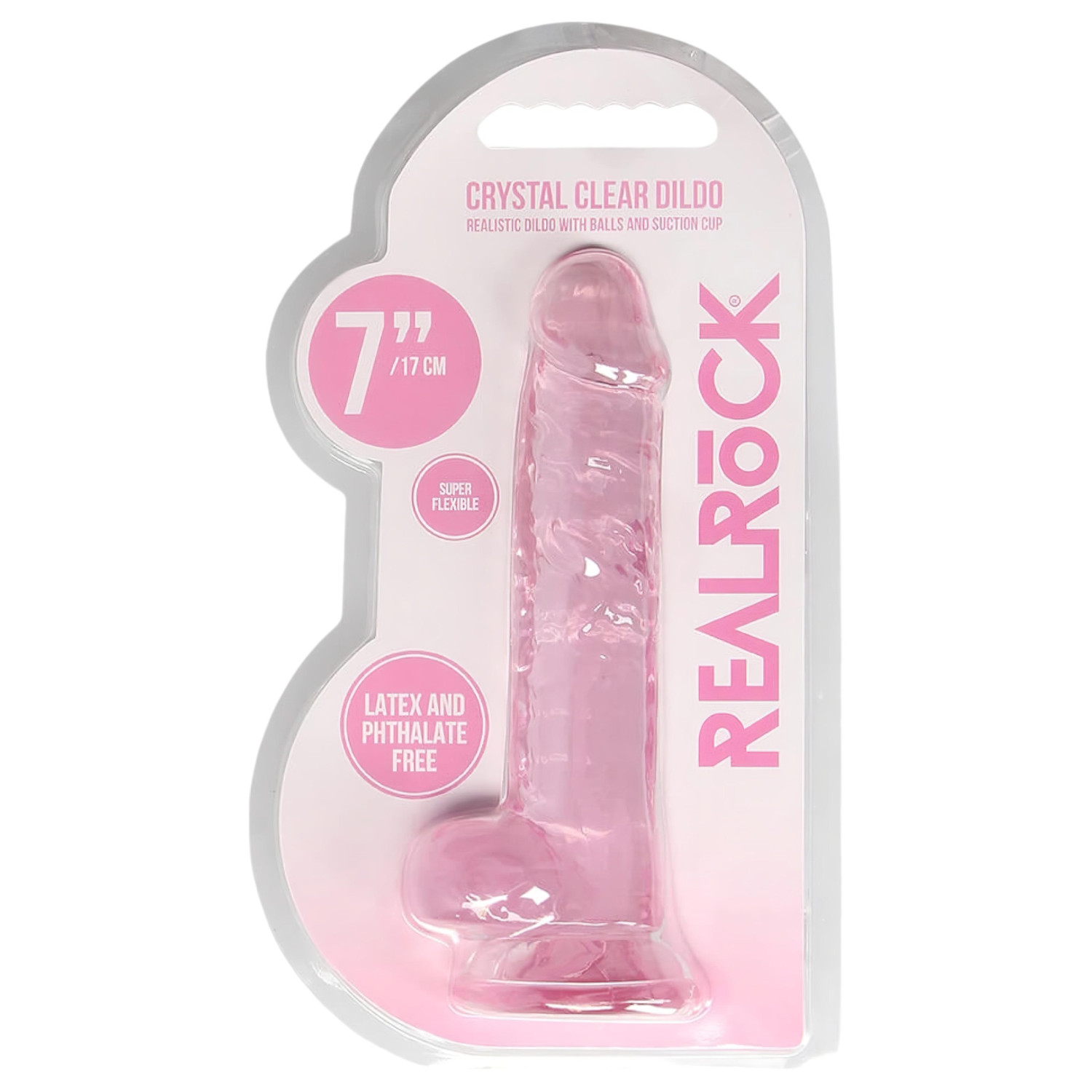 REALROCK - průhledné realistické dildo - růžové (17 cm)