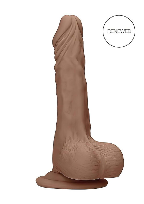 RealRock Dong 10 - realistický dildo s varlaty (25 cm) - tmavá přírodní barva