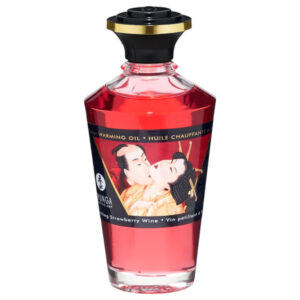 Shunga - hřejivý masážní olej - šampaňské a jahoda (100 ml)