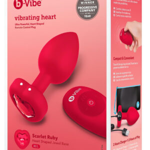 b-vibe srdce - nabíjecí anální vibrátor s dálkovým ovládáním (červený)