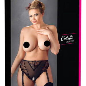 Cottelli Plus Size - krajková kalhotky s podvazky (černá) - XXXL