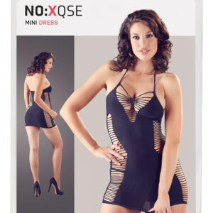 NO:XQSE - šaty se síťovinou a nákrčníkem + tanga - černé (S-L)