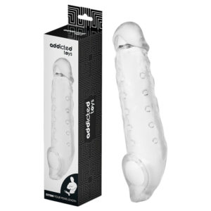 Addicted Toys - penisový plášť s kroužkem na varlata - 23cm (průhledný)