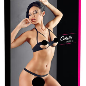 Cottelli - Sada podprsenky s kovovými kroužky (černá) - 80B/M
