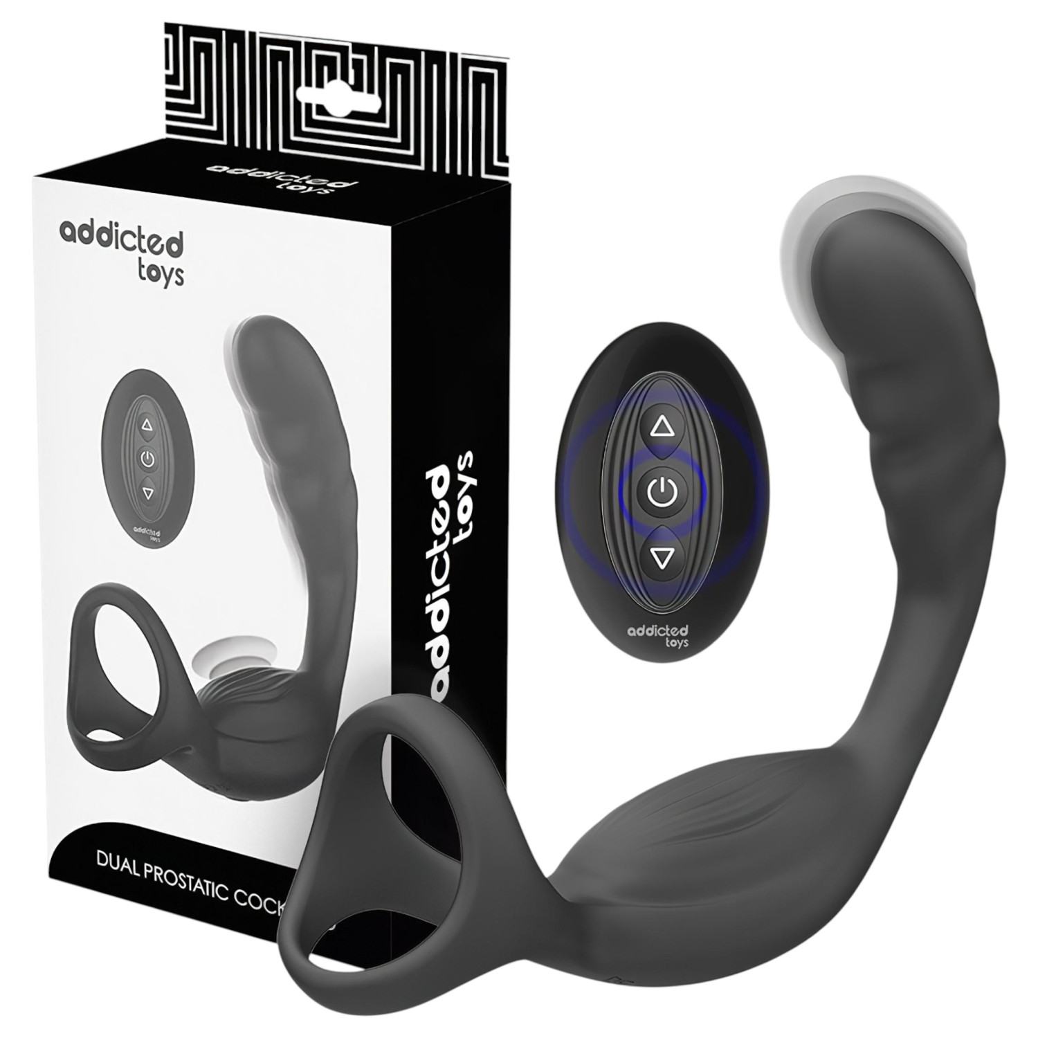 Addicted Toys - anální vibrátor s kroužkem na penis a varlata - černý