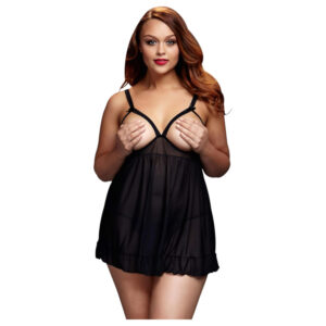 BACI Plus Size - otevřený babydoll - puntíkovaný - černý XL-XXL