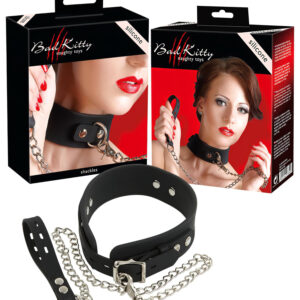 Bad Kitty - silikonový obojek s vodítkem - černý