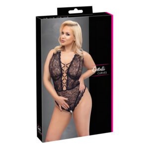 Cottelli Curves Plus Size - transparentní vzorované body - černé