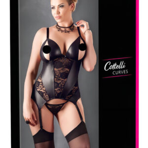 Cottelli - Dámský top s květinovým vzorem - plus size - černý - XXXXL